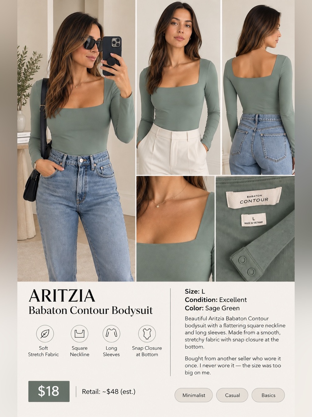 Aritzia Babaton Contour Bodysuit – Sage Green, L